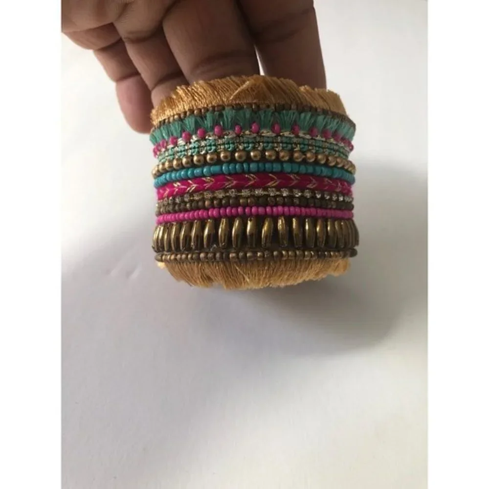 Artsy Cuff Bracelet‎ Women OS Gold Pink Teal Boho Fringe Statement India